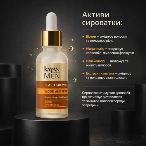 Сироватка для росту бороди для чоловіків Kayan Men, 30 ml
