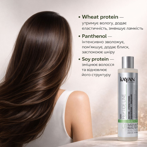Безсульфатний шампунь Kayan Peptide Line, 250 мл